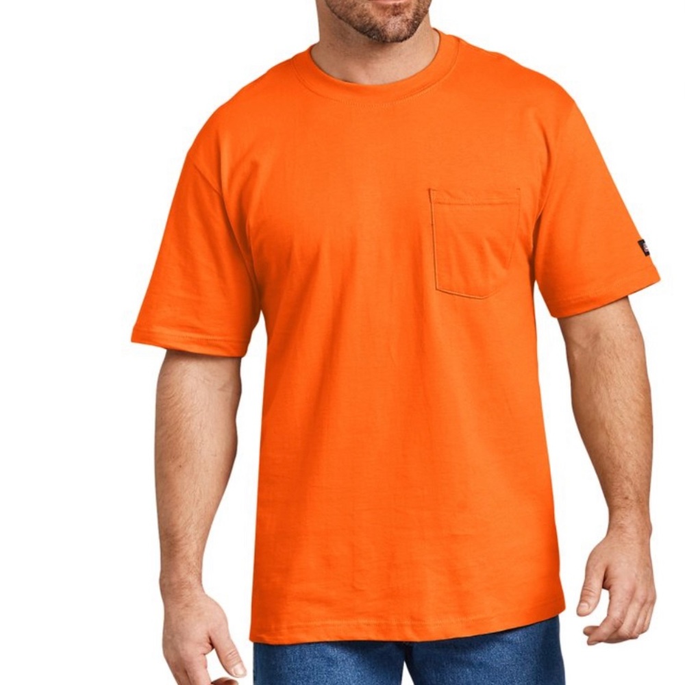 Genuine Dickies Men’s Orange Short Sleeve Fromt Pocket T-Shirt - Picture 1 of 6